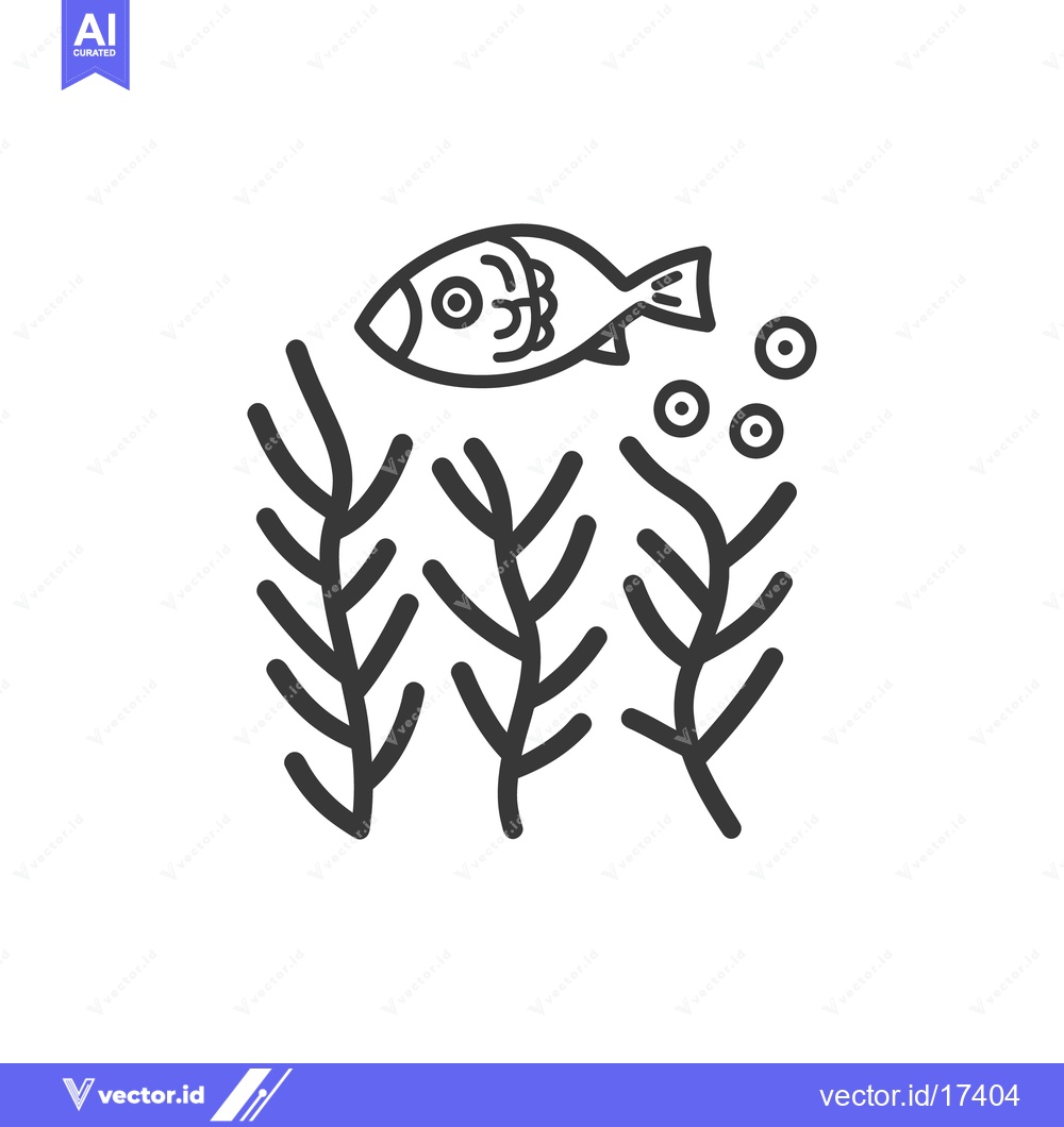Premium Vector dari Simple black and white illustration showing a fish with seaweed