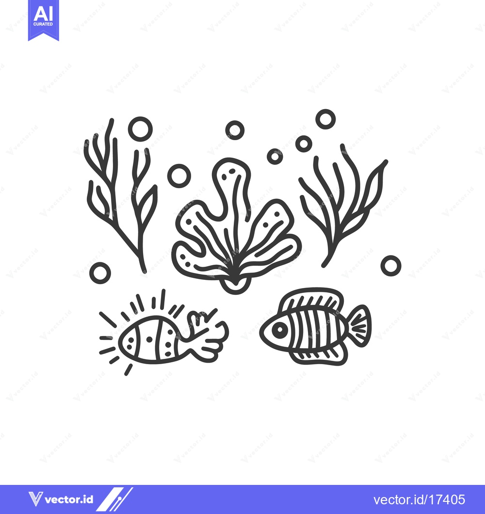 Premium Vector of Simple line drawings of marine life in an underwater scene