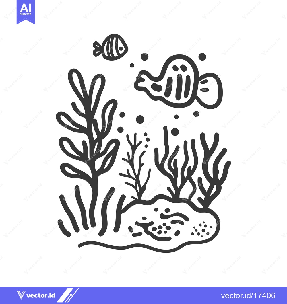 Premium Vector dari Simple aquatic illustration showing two fish with seaweed and bubbles