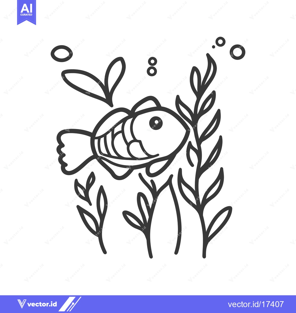 Premium Vector of A simple illustration of a fish with aquatic plants and bubbles