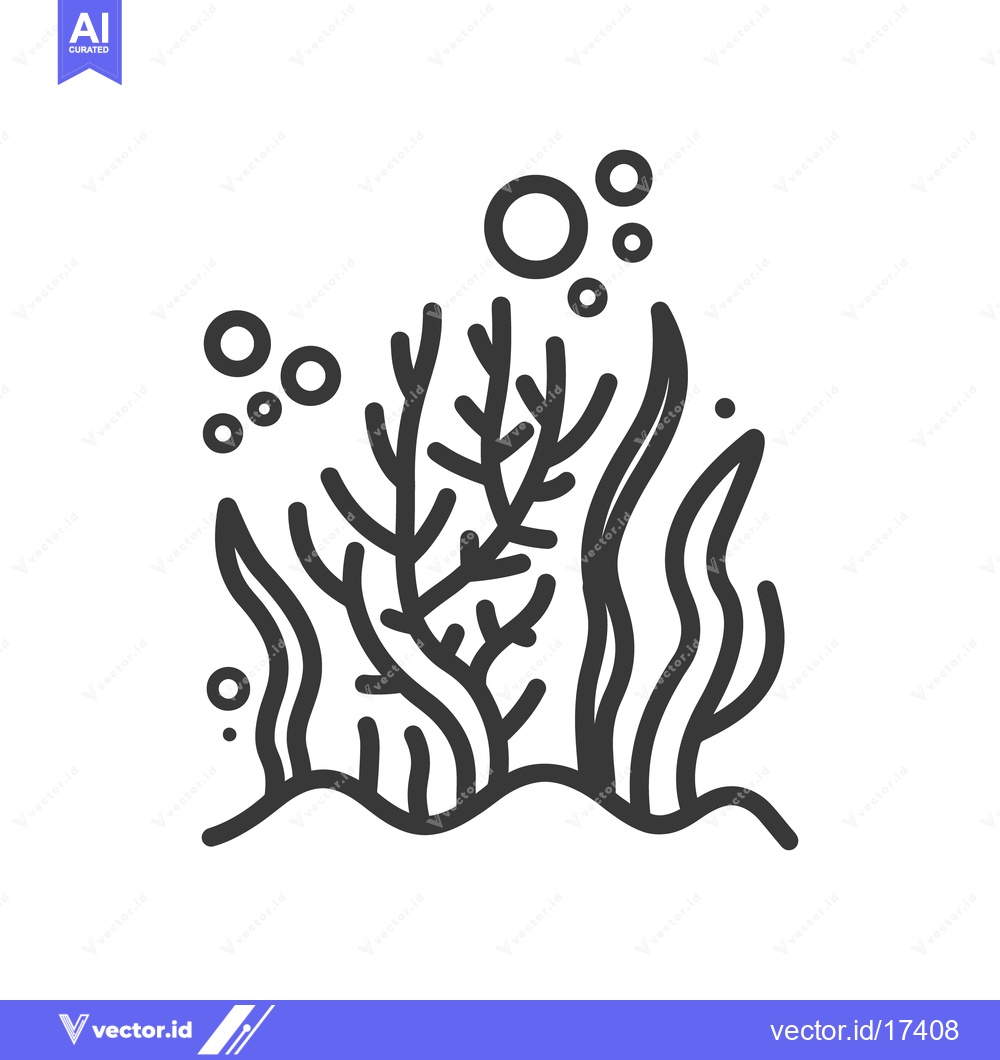 Premium Vector of Simple black and white line drawing depicting underwater vegetation