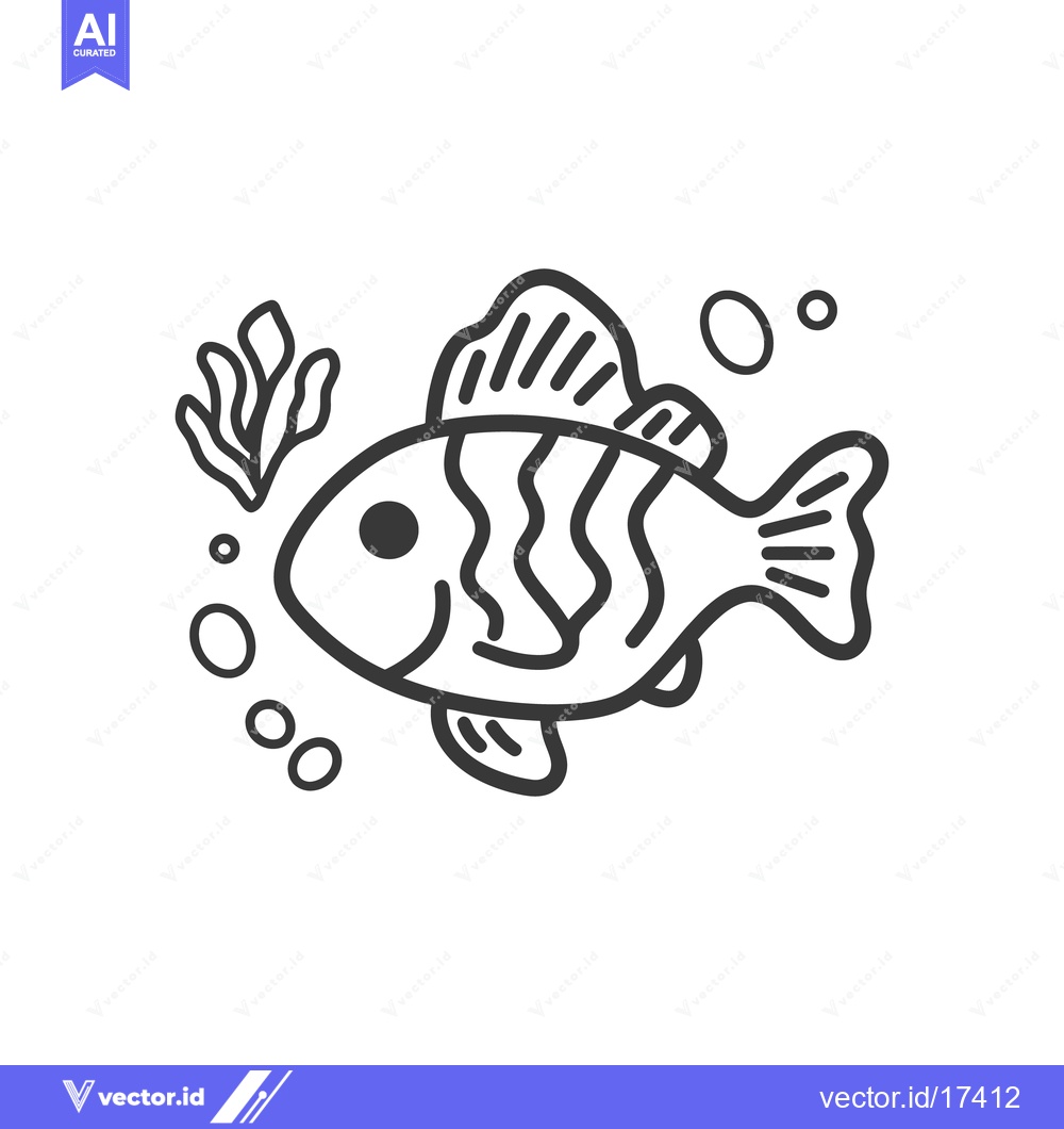 Premium Vector dari A black and white drawing of a swimming tropical fish