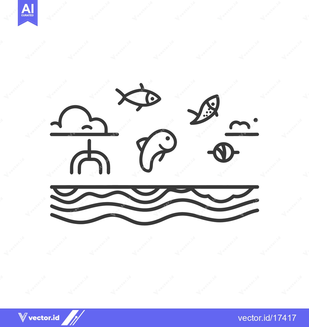 Premium Vector dari Simple black and white line art featuring fish in a seascape