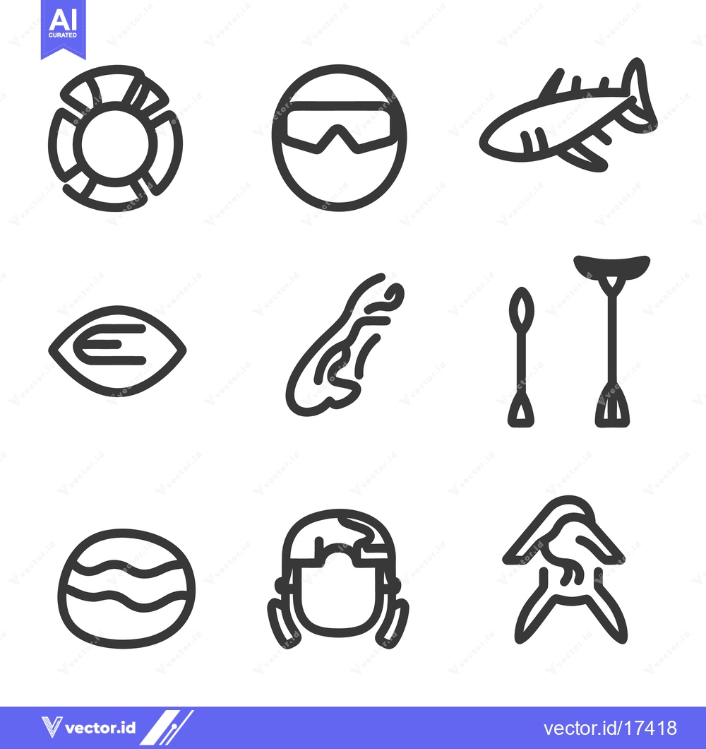 Premium Vector of Nine different line art illustrations displaying aquatic and human con
