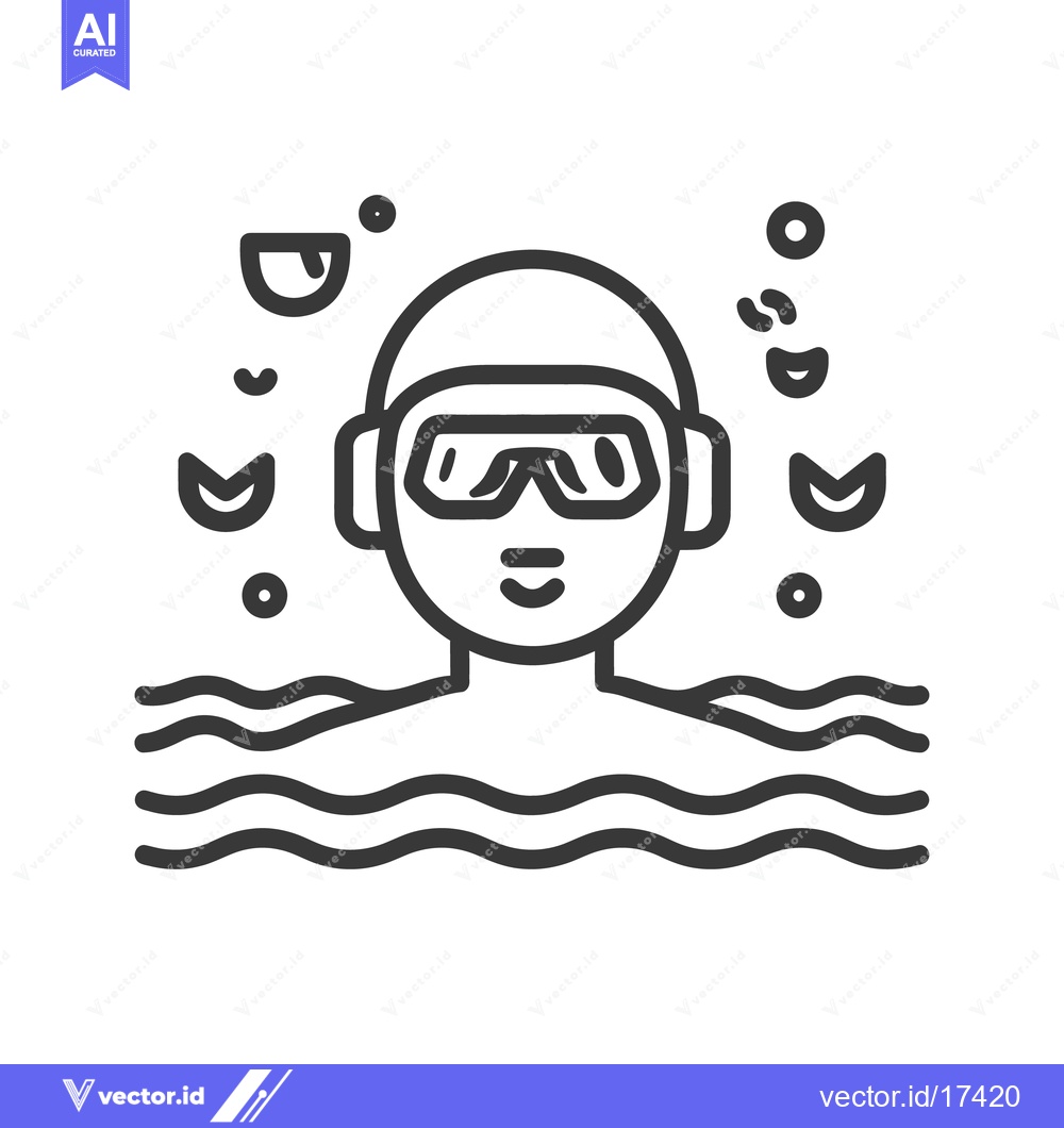 Premium Vector of A swimmer wearing goggles is immersed in water with bubbles
