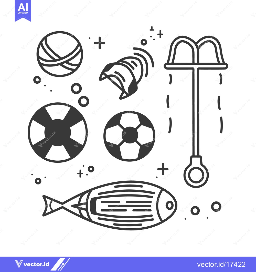 Premium Vector of Several toys and an aquatic creature depicted with simplistic illustra