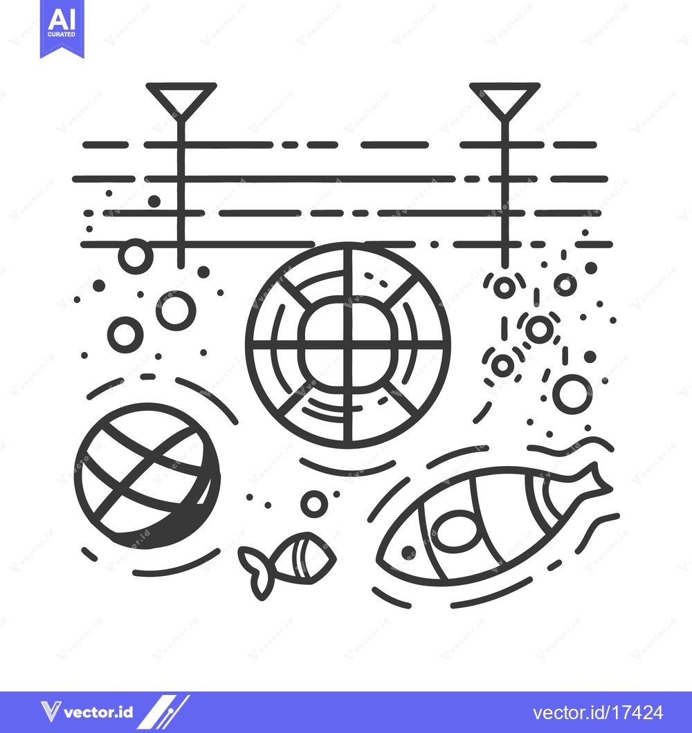 Premium Vector dari Simple graphic of aquatic elements with life preservers and fish