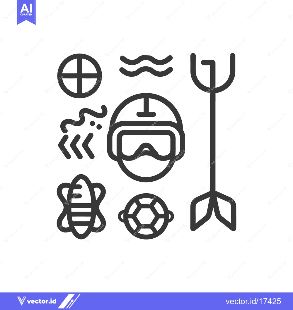 Premium Vector dari Icons representing various elements related to water and diving
