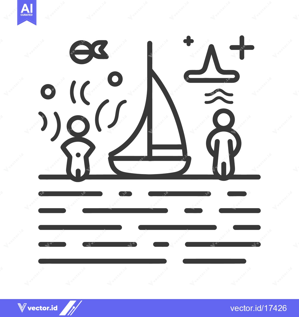 Premium Vector dari A stylized depiction of people near a sailboat at sea