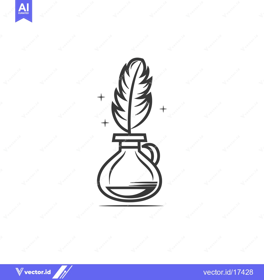 Premium Vector of A Quill Pen Dipping in Inkwell