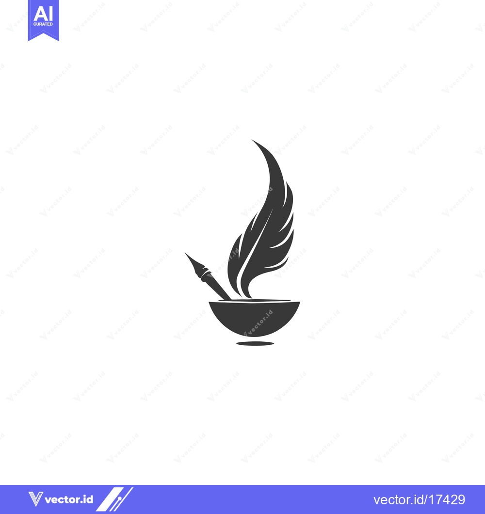 Premium Vector dari A Quill Pen in a Bowl with Feathers Spilling Out