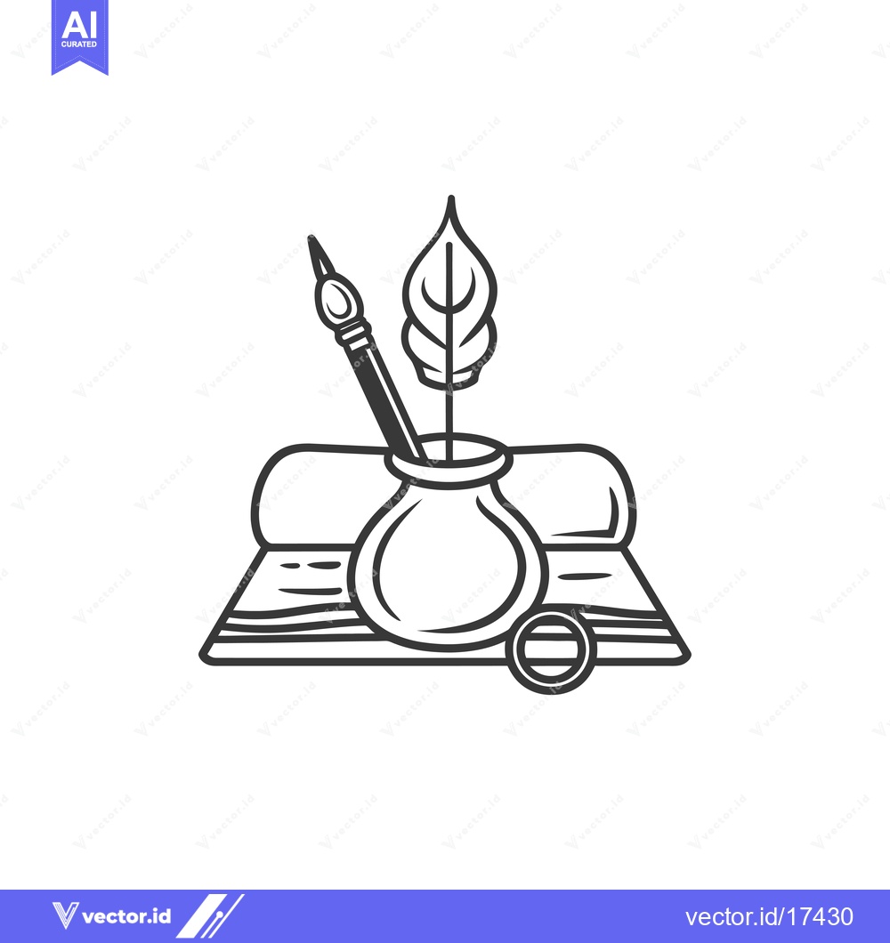 Premium Vector dari A Quill Pen, Inkwell, and Book Illustration