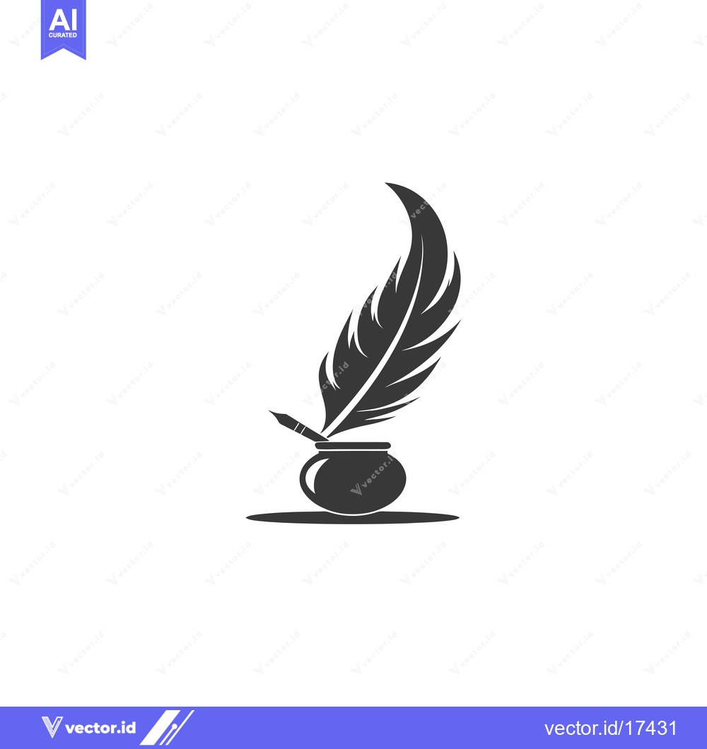 Premium Vector of A Quill Pen Resting in an Inkwell