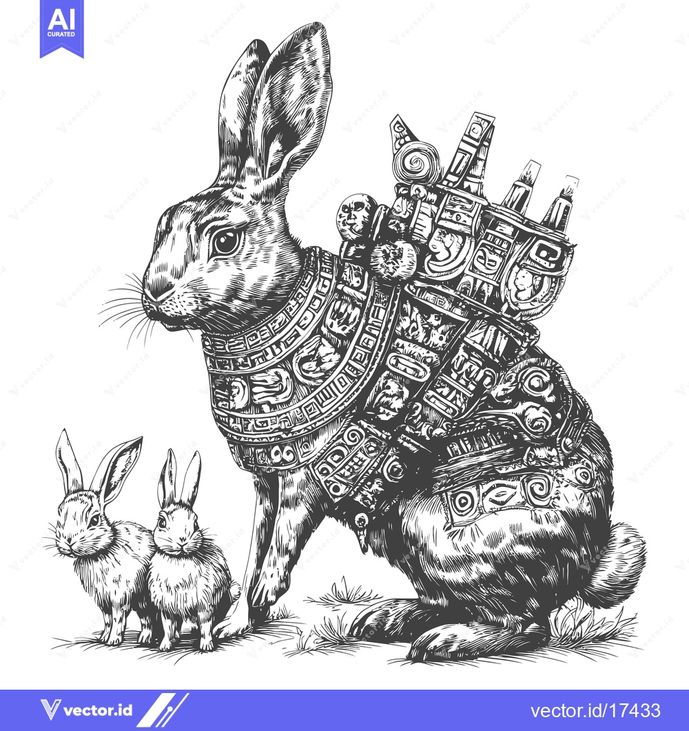 Premium Vector of A rabbit adorned with intricate Mayan-style ornamentation