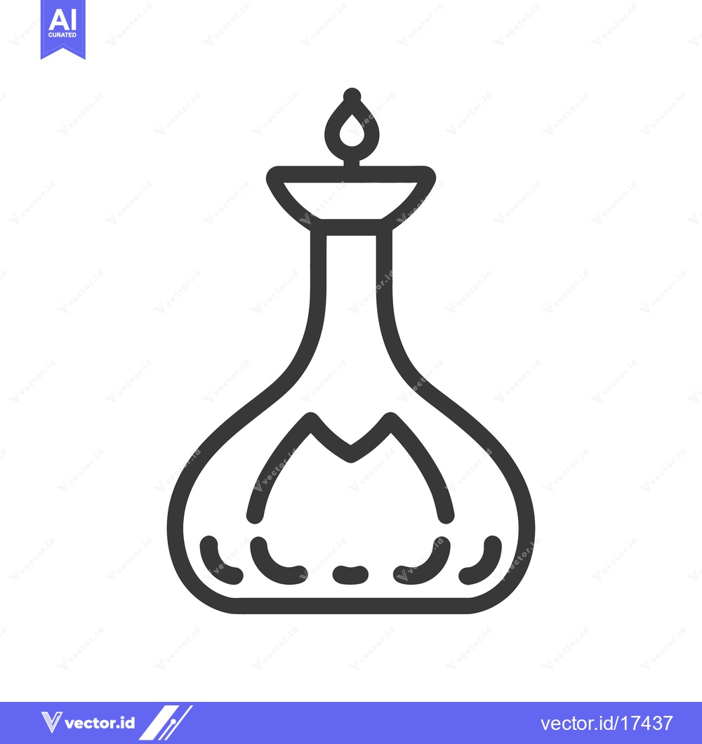 Premium Vector dari An outlined image of a traditional oil lamp with flame