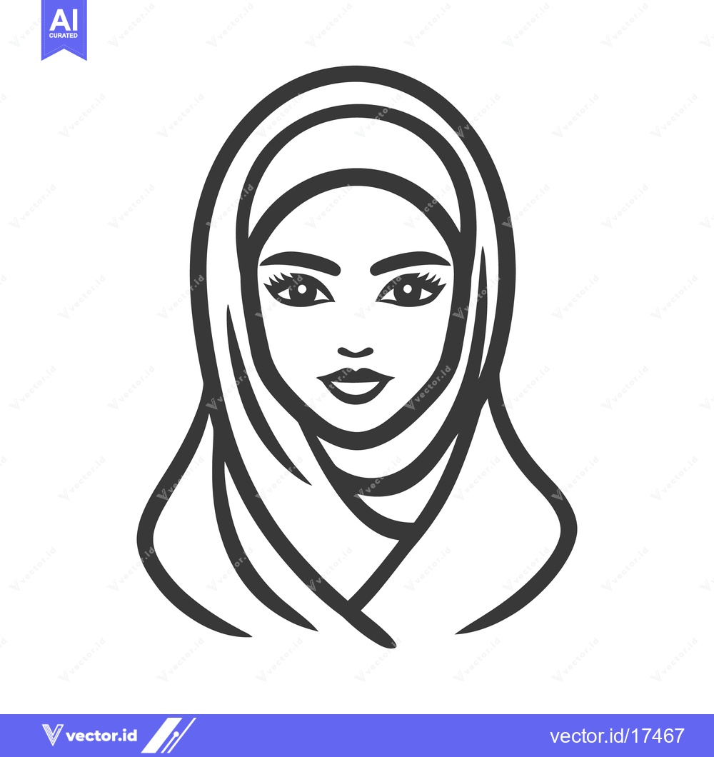 Premium Vector of Beautiful woman wearing a hijab portrayed in an elegant line drawing