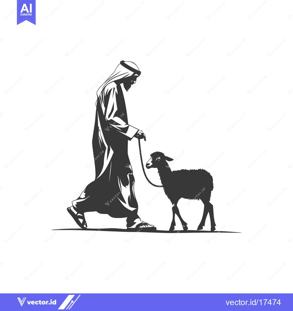 Premium Vector of Arab Man Leading a Sheep