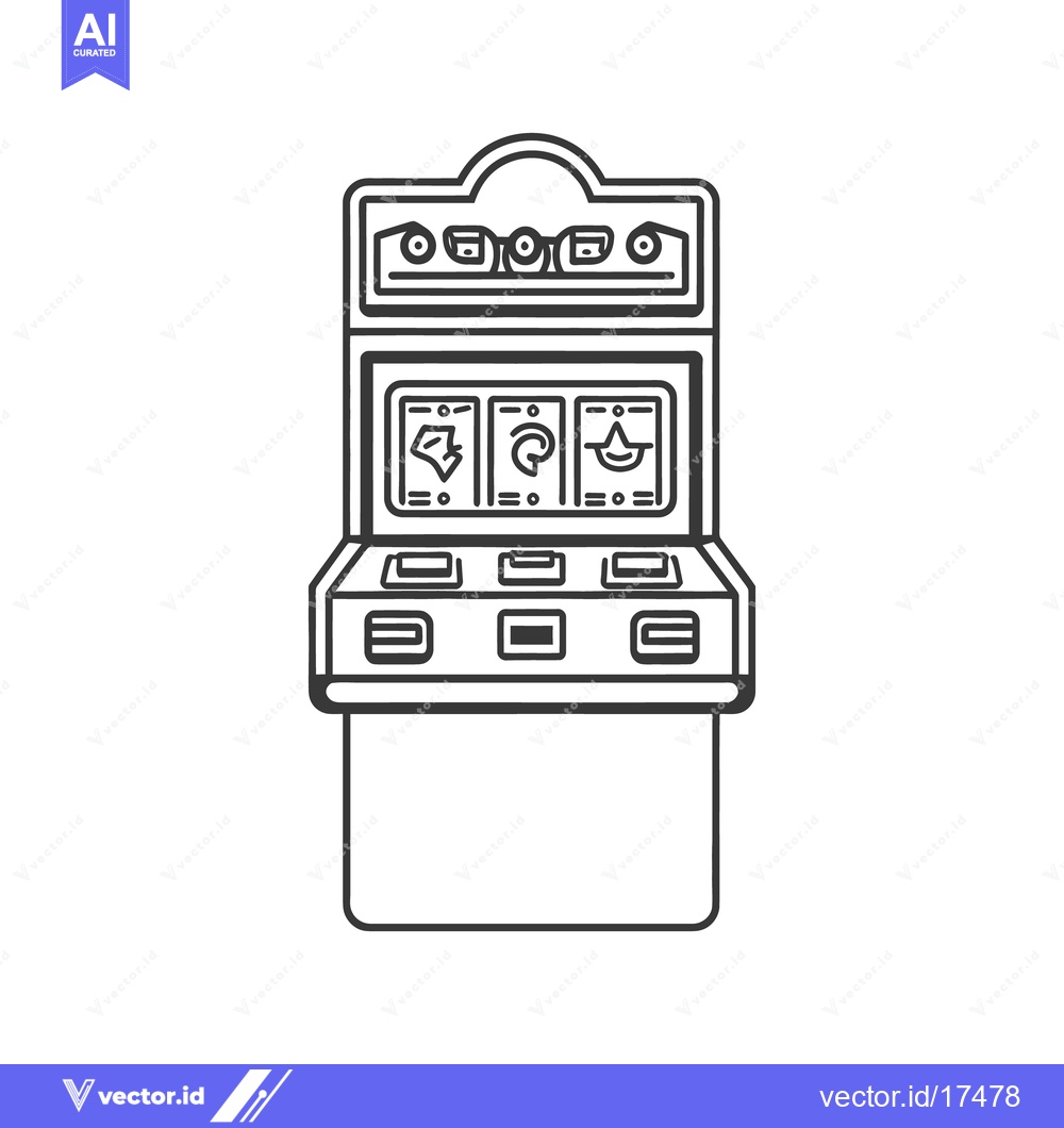 Premium Vector of A black and white outline depiction of a slot machine