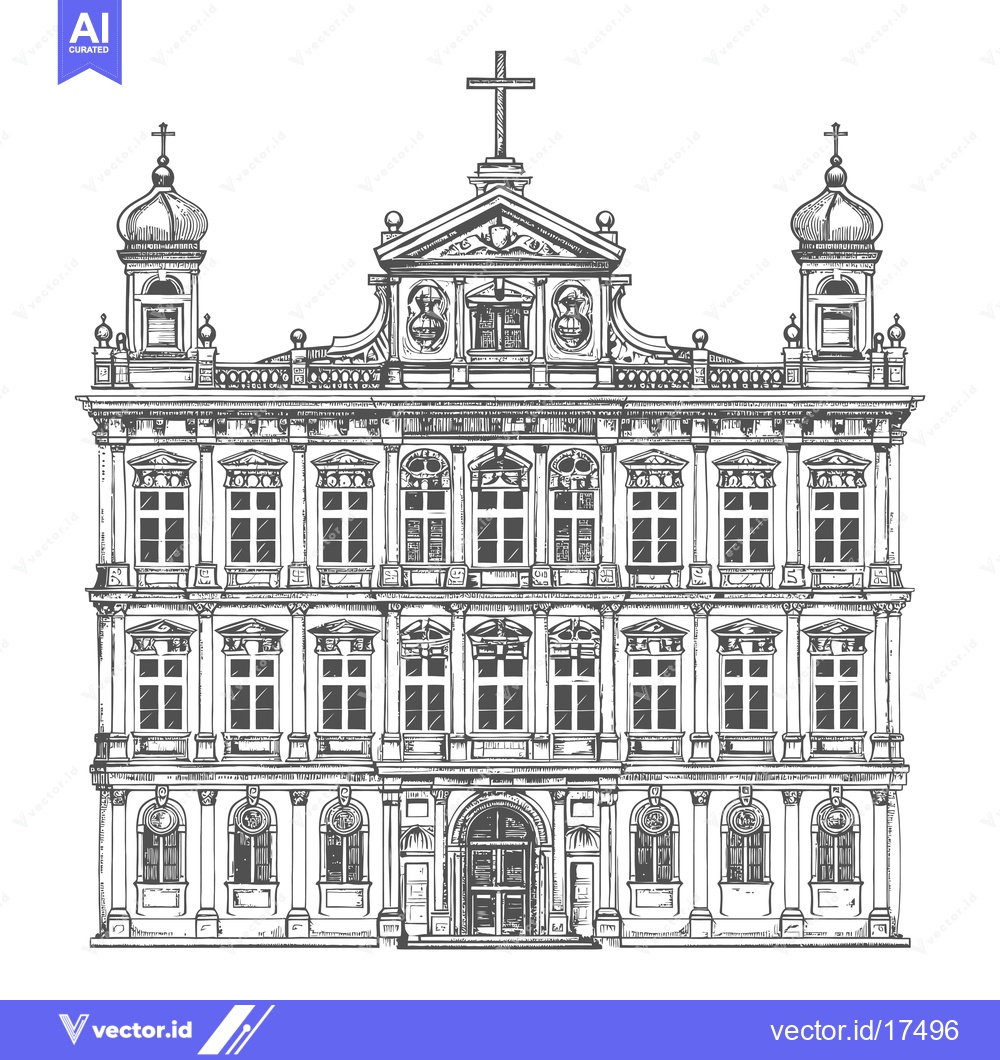 Premium Vector of A highly detailed drawing of a beautiful building facade