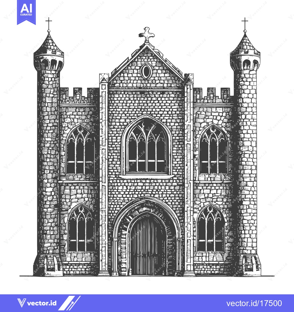 Premium Vector of A stone built medieval cathedral with turrets and arches