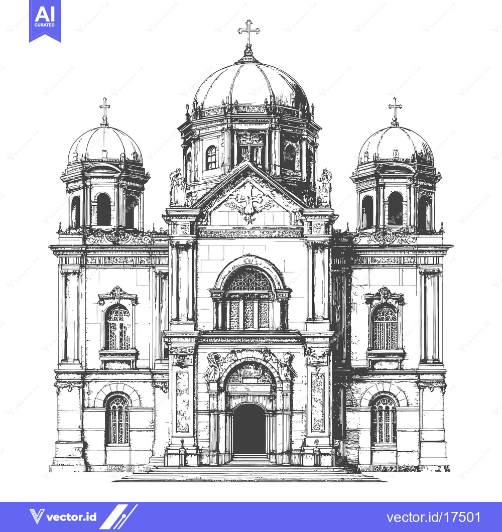 Premium Vector of A detailed illustration showing a grand and detailed building facade