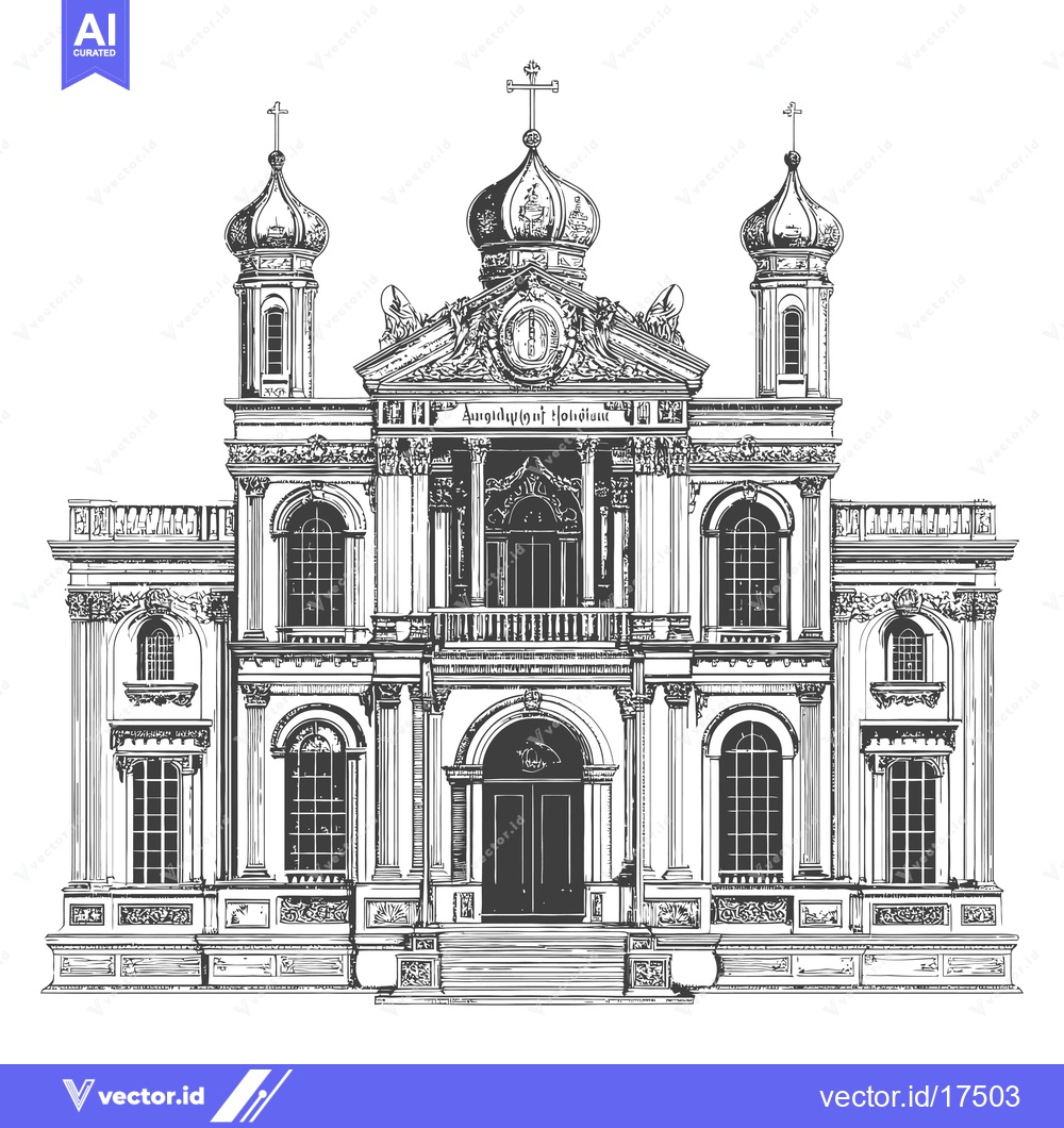 Premium Vector of An ornate black and white drawing of a building