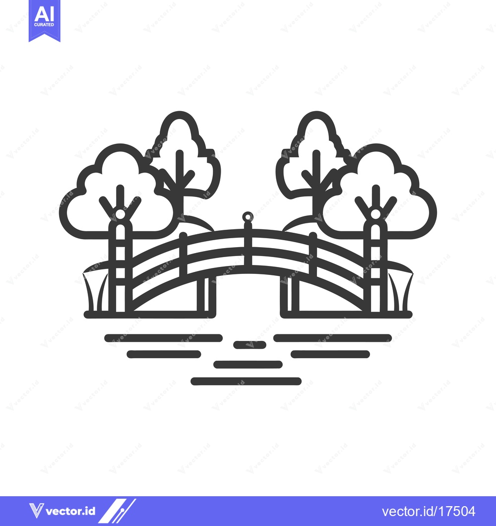 Premium Vector of Arched Bridge Over Water With Trees On Each Side