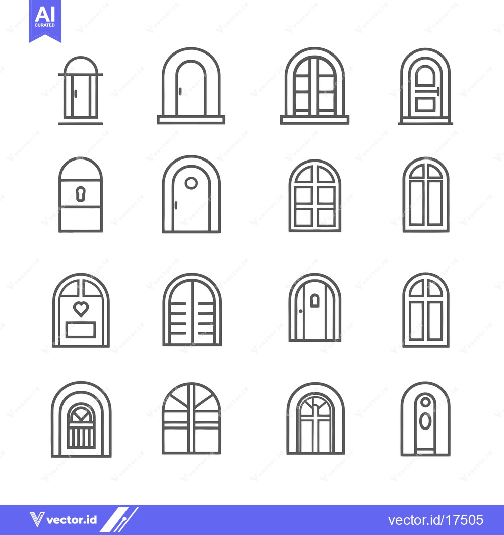 Premium Vector of Arched Door and Window Outline Icons Set