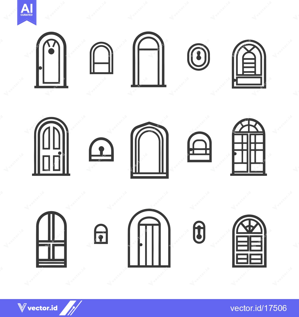 Premium Vector dari Arched Door and Window Outline Icons Set