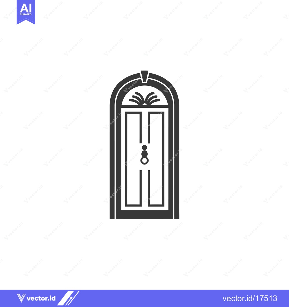 Premium Vector dari Arched Door with Decorative Glass and Door Knocker