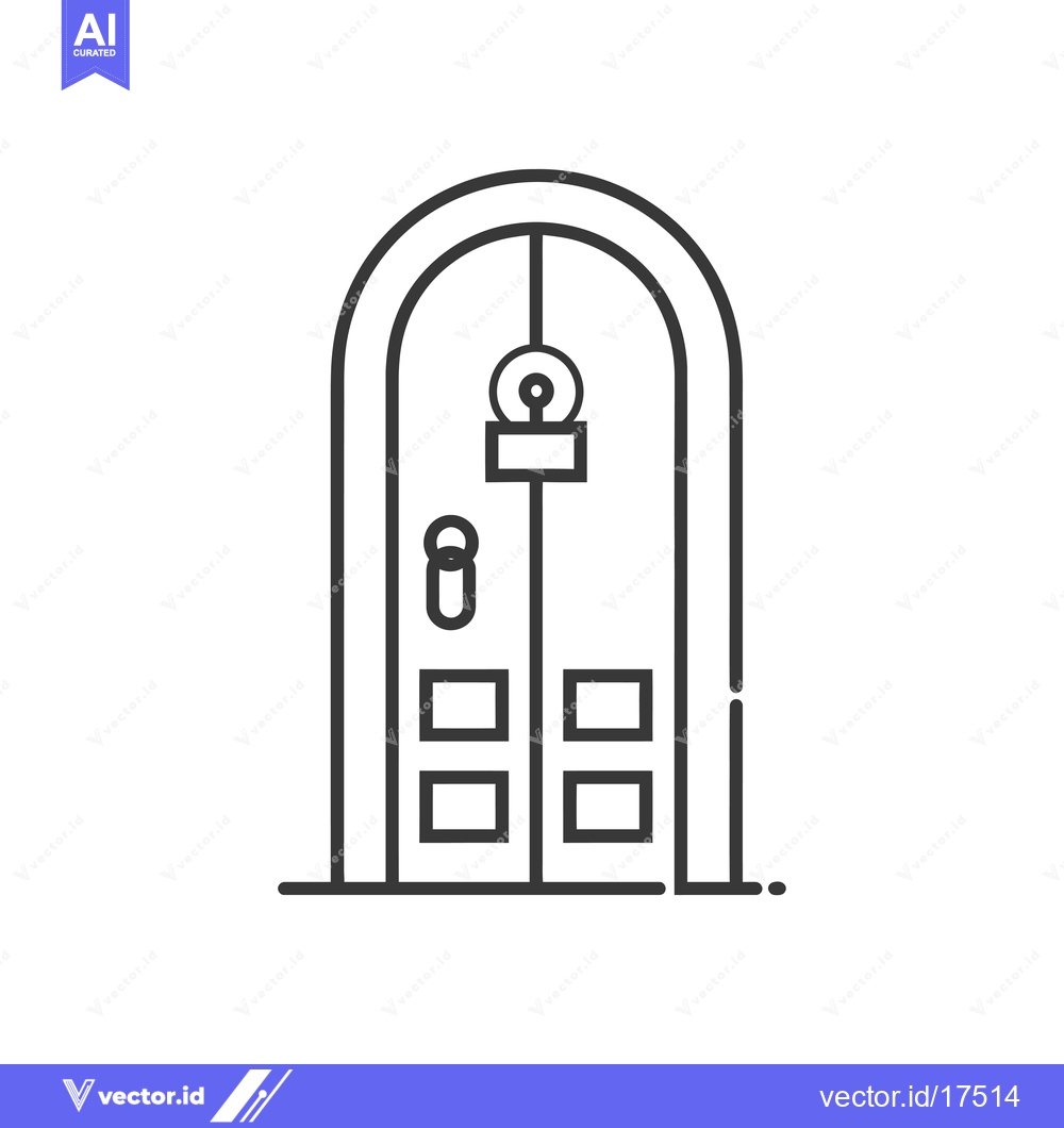 Premium Vector of Arched Door with Doorknob and Two Windows