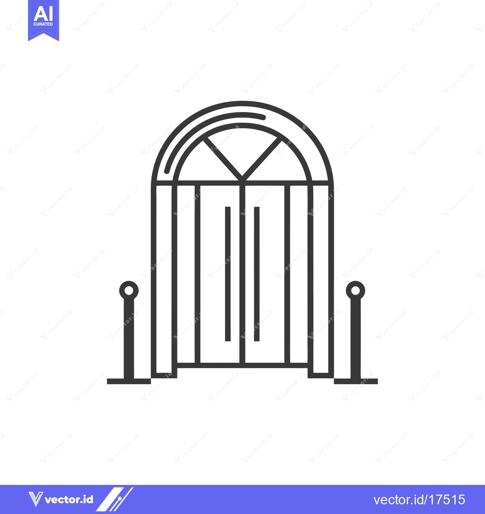 Premium Vector of Arched Double Door Entrance with  Posts