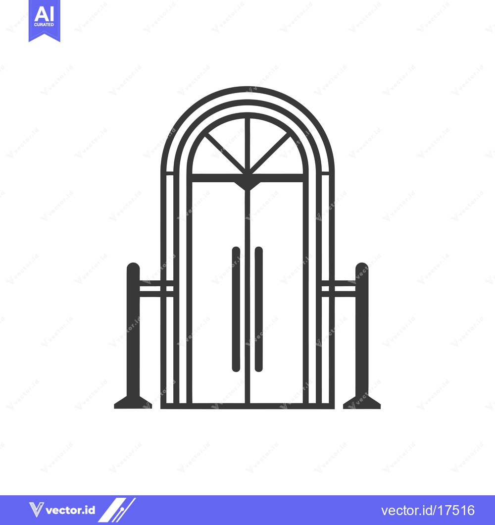Premium Vector of Arched Double Door Entrance with Side Rails