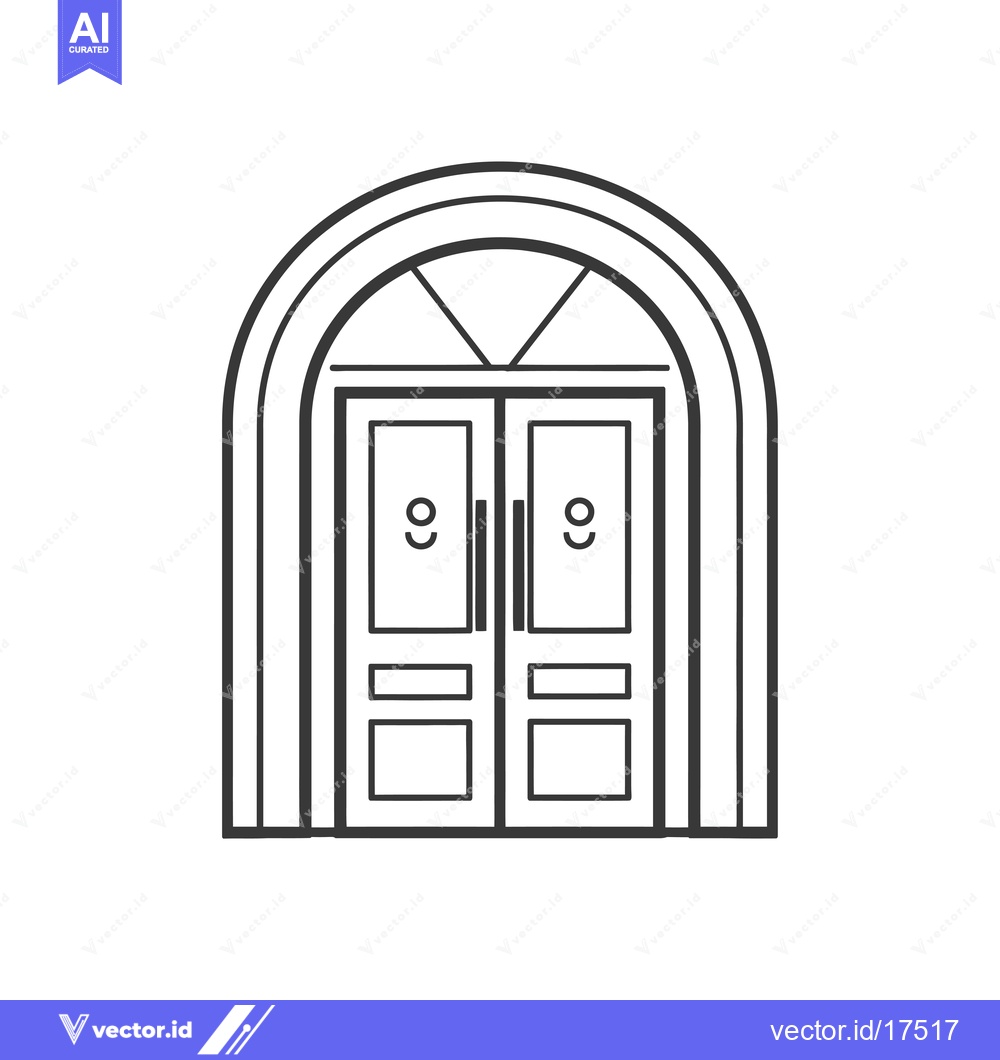 Premium Vector dari Arched Double Doors with Geometric Windowpane