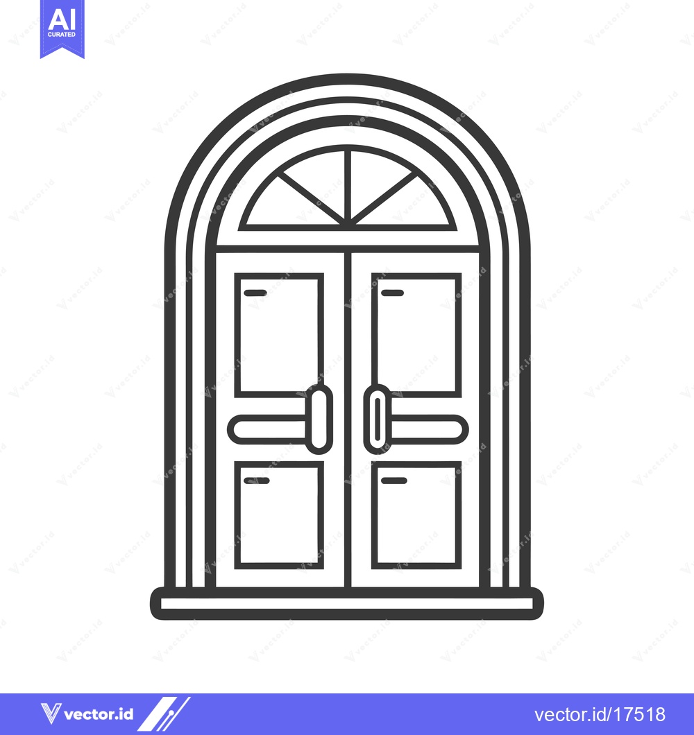 Premium Vector dari Arched Double Door with a Transom Window