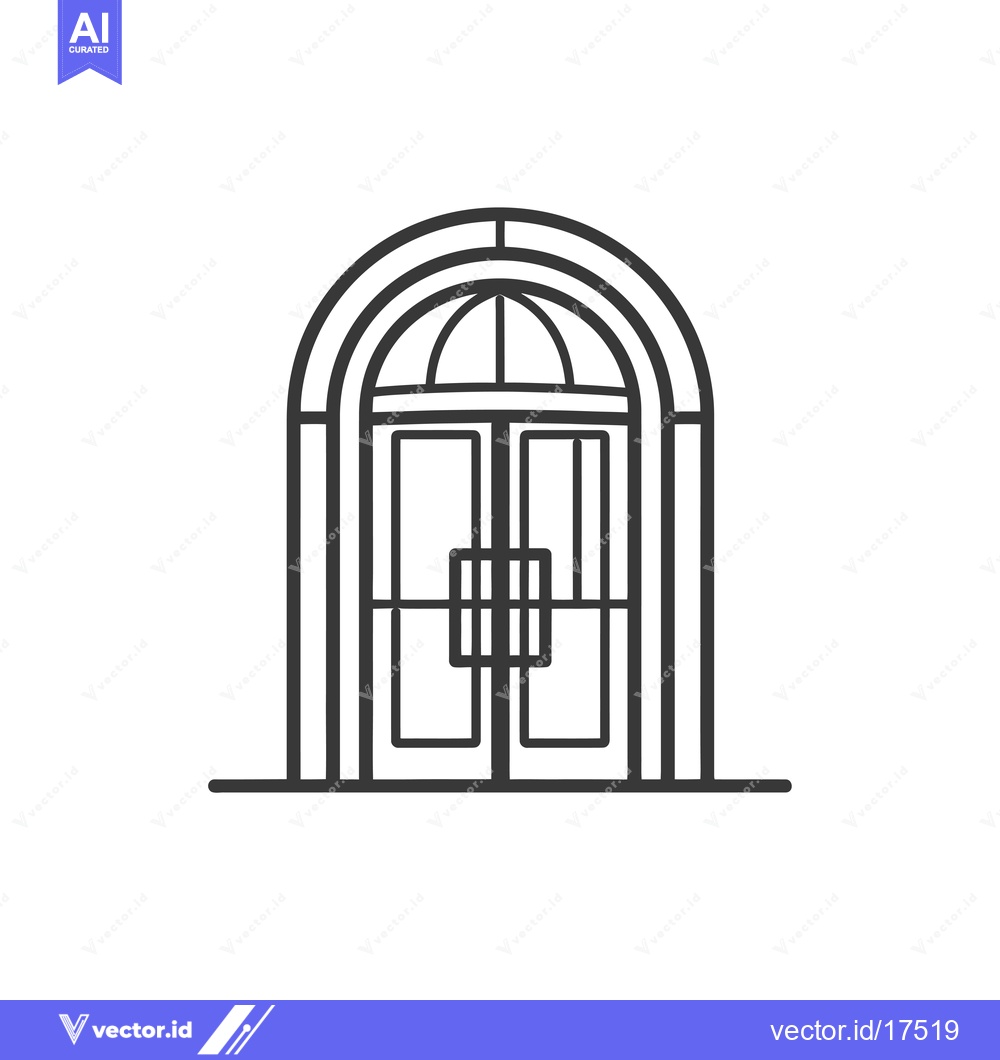 Premium Vector dari Arched Double Door with Glass Panel and Handles
