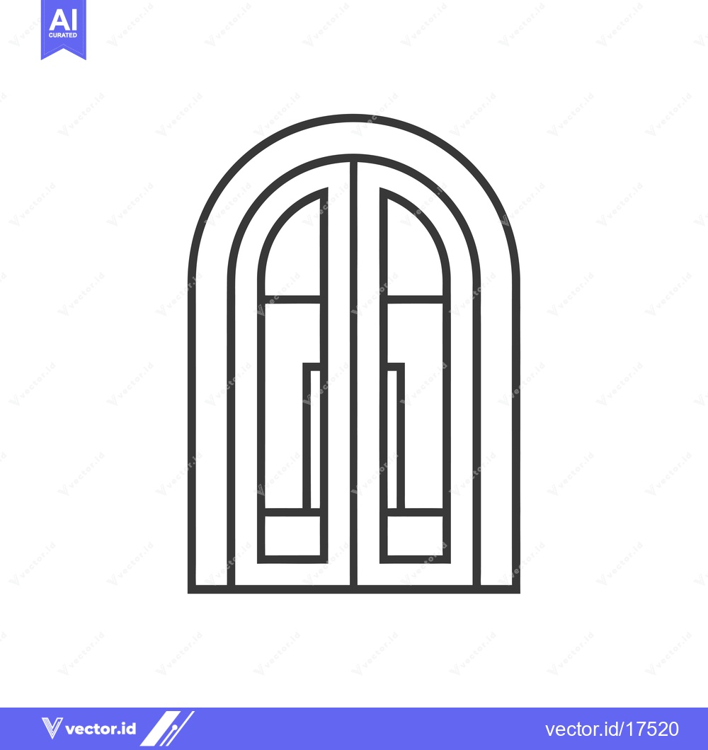 Premium Vector of Arched Double Door with Glass Panels and Handles