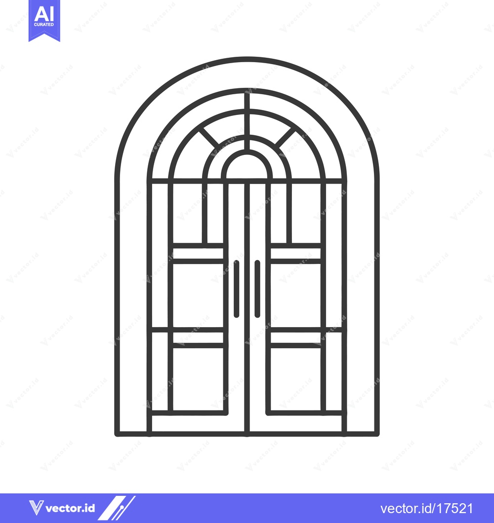 Premium Vector dari Arched Double Door with Glass Panels and Handles