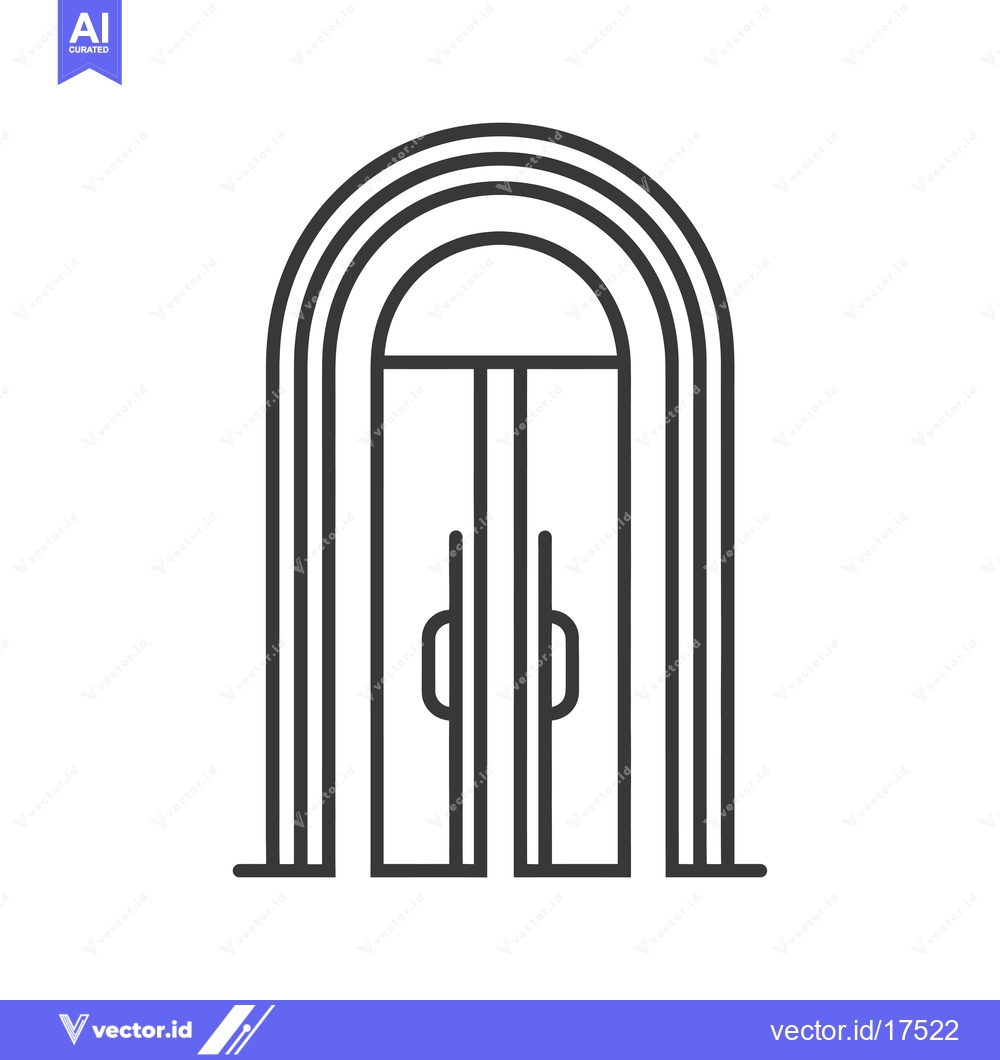 Premium Vector dari Arched Double Door with Vertical Lines and Handles