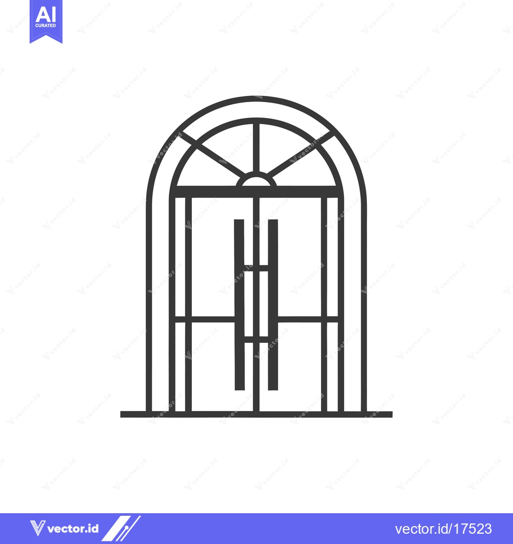 Premium Vector dari Arched Double Door with Window and Handles