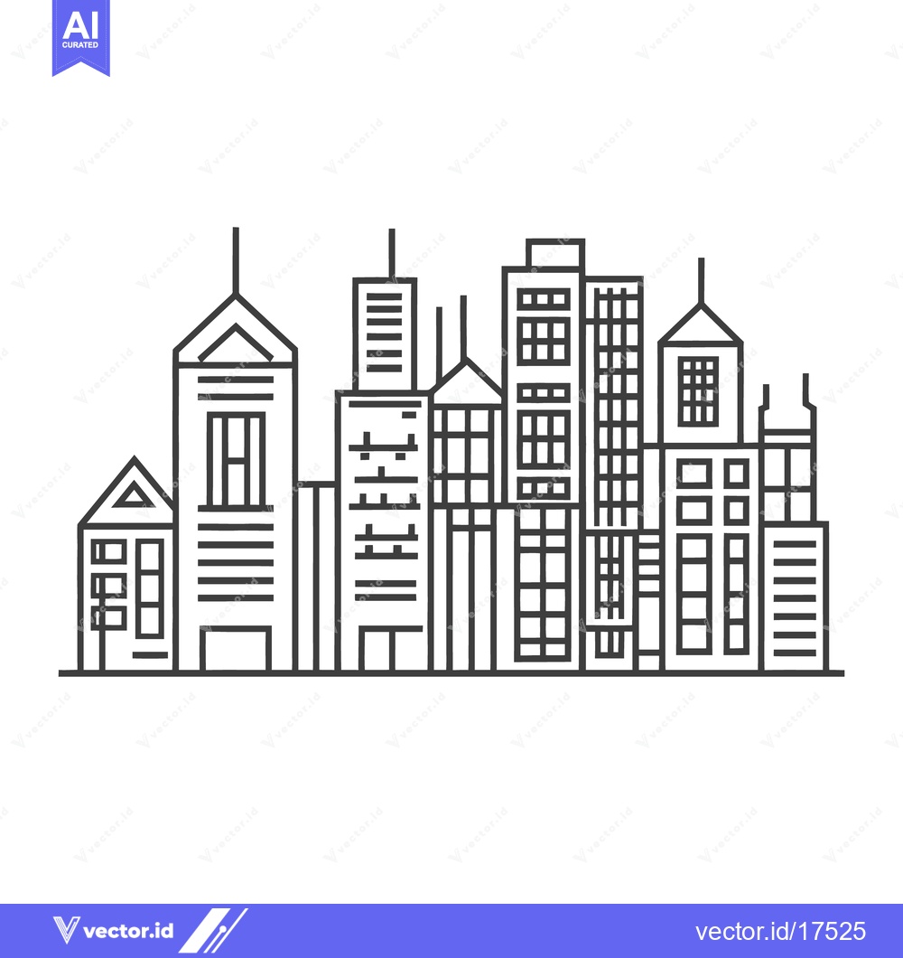 Premium Vector of Stylized black and white illustration representing city skyscrapers bu