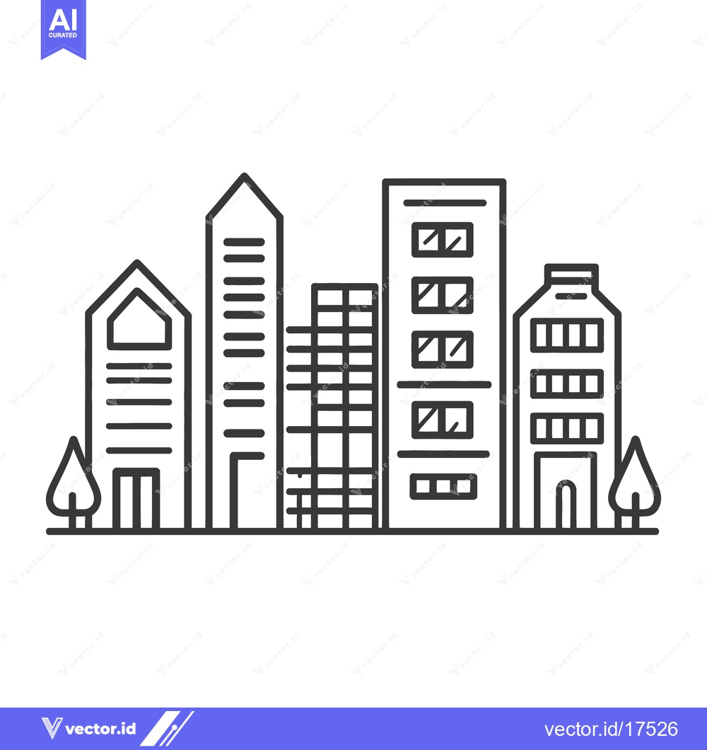 Premium Vector of Simple outline illustration of a cityscape with various tall buildings