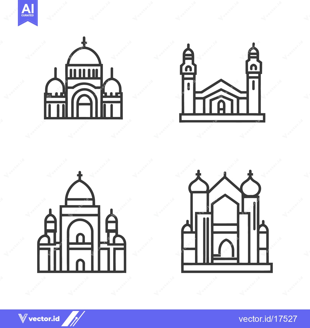 Premium Vector of Four different architectural building outline designs in a group