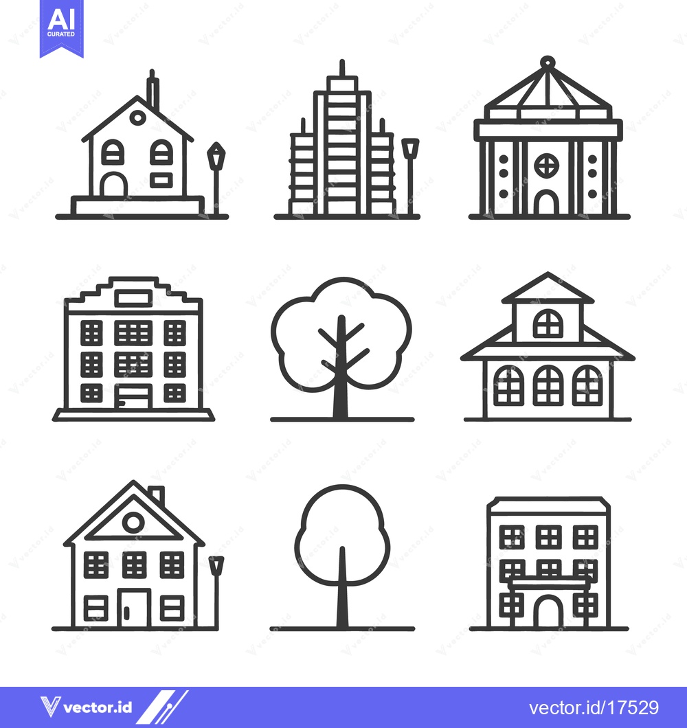Premium Vector dari Architectural and natural elements presented in simple line art design