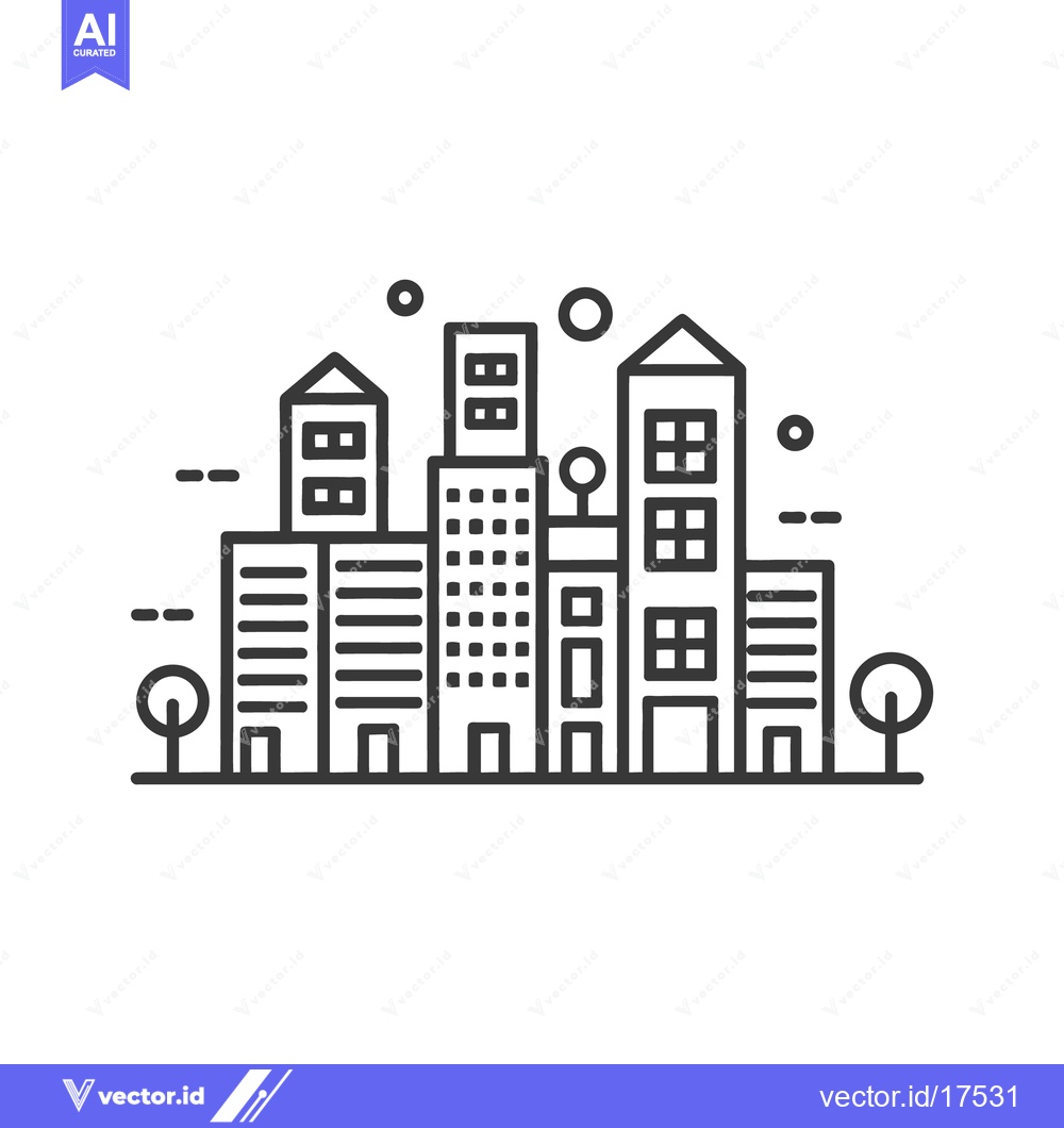 Premium Vector of Simple black and white illustration depicting a cityscape with buildin