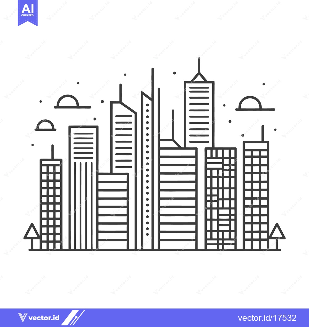 Premium Vector dari A monochromatic line drawing illustrates a cityscape skyline silhouett