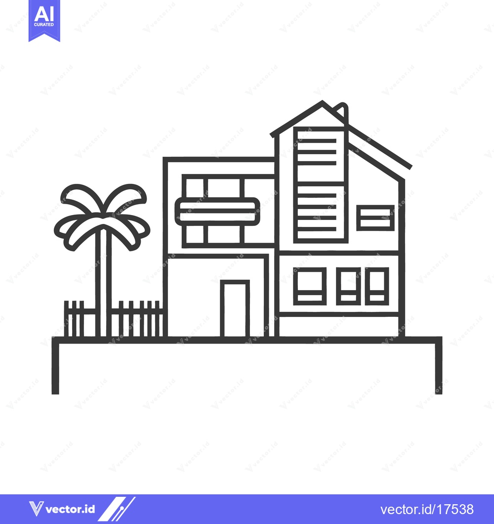 Premium Vector of A modern two story house with a palm tree outside