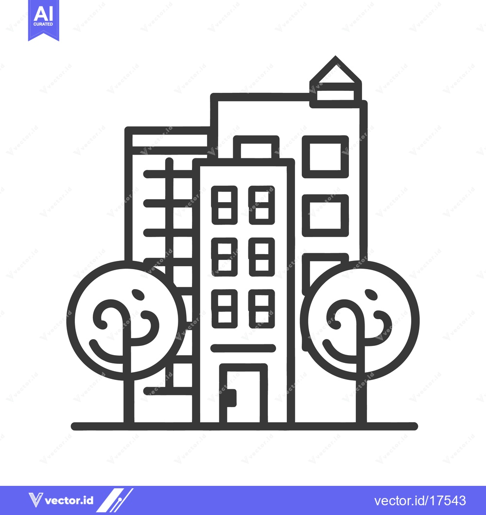 Premium Vector dari A simple black and white illustration of city buildings and trees