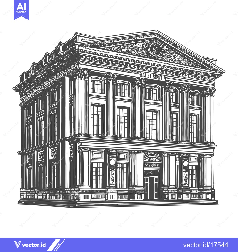Premium Vector of An illustrative drawing depicts a large building with columns