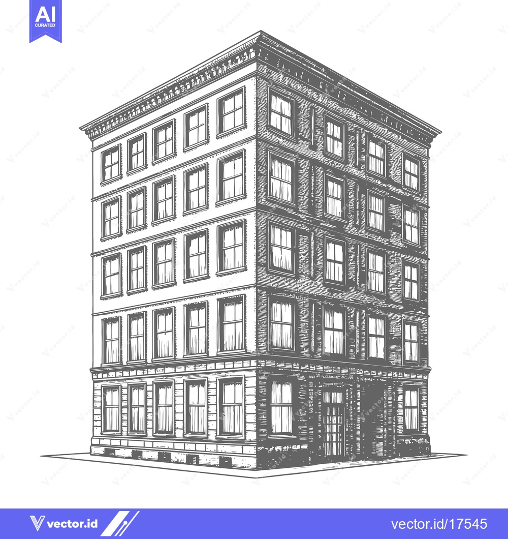 Premium Vector dari This image depicts a detailed sketch of a brick building
